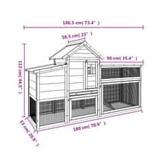 Greatstore Kokošnjak siv 186,5x58,5x113 cm trdna borovina