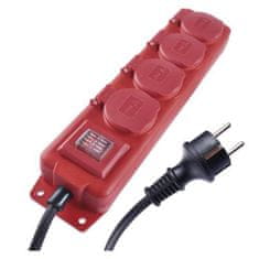 Emos Podaljševalni kabel, 3 m / 250 V, 4 vtičnice, rdeč