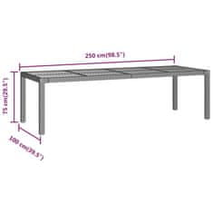 Vidaxl Vrtna miza siva 250x100x75 cm poli ratan