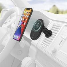 Hama Nosilec z brezžičnim polnilnikom MagCharge Car Wireless Charger FC15, združljiv s sistemom MagSafe, komplet z adapterjem