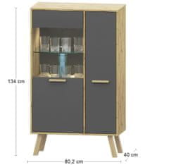 nabbi Dvovratna vitrina Vilander 2D - sivi grafit / artisan hrast