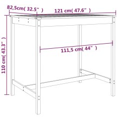 Vidaxl Vrtna miza 121x82,5x110 cm trdna borovina
