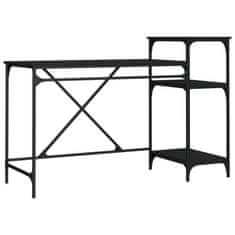 Vidaxl Pisalna miza s policami črna 135x50x90 cm inženirski les