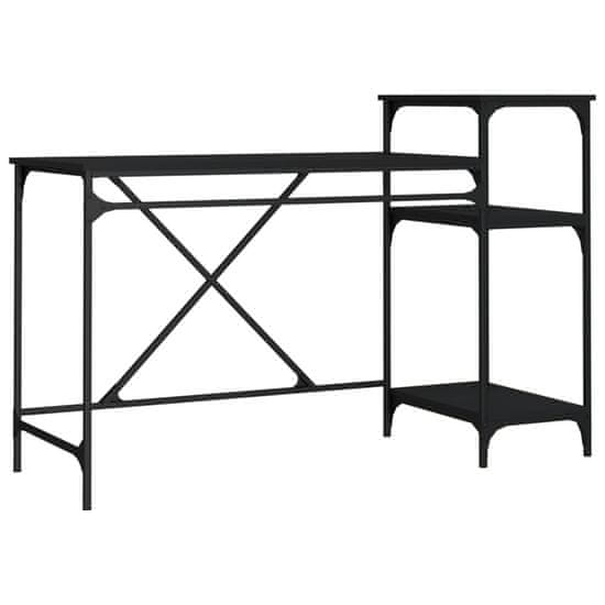 Vidaxl Pisalna miza s policami črna 135x50x90 cm inženirski les