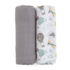 Petite&Mars PETITE&amp;MARS Bambusova muslinska odeja 2 kosa Misty Grey Planes 2v1, 120 x 120 cm
