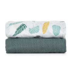 Petite&Mars PETITE&amp;MARS Bambusova muslinska odeja 2 kosa Misty Green Leaves 2v1, 120 x 120 cm