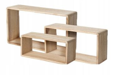 shumee Rjave lesene viseče police, komplet 3 kom