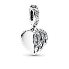 Pandora Moments 792646C01 nežen srebrn obesek v obliki srca z angelskimi krili