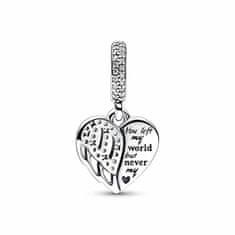Pandora Moments 792646C01 nežen srebrn obesek v obliki srca z angelskimi krili