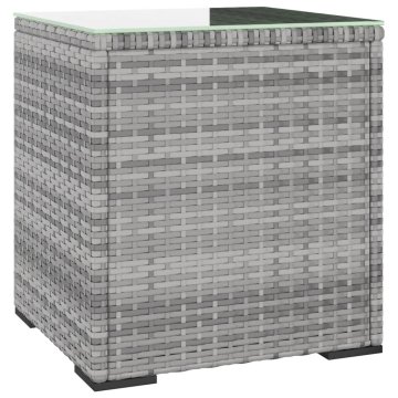 Vidaxl Stranska mizica siva 40x37x40,5 cm poli ratan in kaljeno steklo