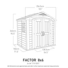 KETER Vrtna hiška Factor 8X6, bež/ sivorjava, ZADNJI KOSI