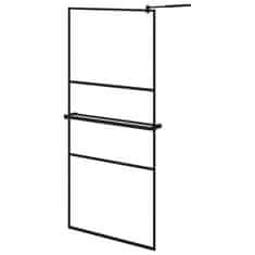 Vidaxl Pregrada za tuš s polico črna 90x195 cm ESG steklo in aluminij