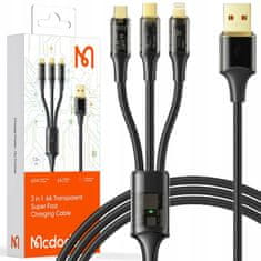 Mcdodo MCDODO 3V1 USB KABEL ZA HITRO POLNJENJE USB-C LIGHTNING MICRO USB 6A 100W 1M