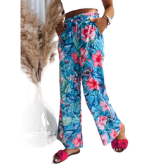 Dstreet Ženske hlače z vzorcem FLOWER EXPLOSION turkizna uy1503 Univerzalni