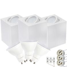 LUMILED 3x Stropna kvadratna halogenska svetilka AMAT-L 115mm + 3x LED žarnica GU10 6W = 60W 580lm 3000K Toplo bela
