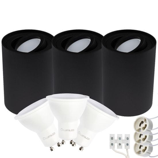 LUMILED 3x Stropna okrogla halogenska svetilka AMAT-L 115mm + 3x LED žarnica GU10 6W = 60W 580lm 3000K Toplo bela