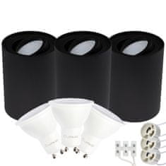 LUMILED 3x Stropna okrogla halogenska svetilka AMAT-L 115mm + 3x LED žarnica GU10 6W = 60W 580lm 4000K Nevtralno bela