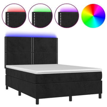 Vidaxl Box spring postelja z vzmetnico LED črna 140x190 cm žamet