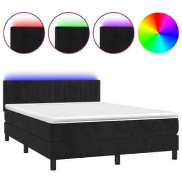 Vidaxl Box spring postelja z vzmetnico LED črna 140x200 cm žamet