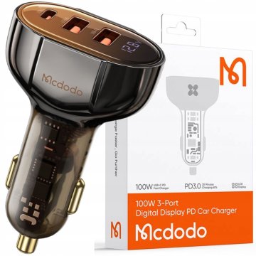 Mcdodo MCDODO MOČAN HITER AVTO POLNILEC METER 3X USB USB-C 100W VODIL