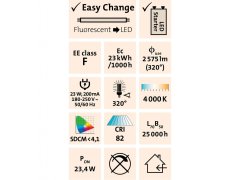 Extol Light LED fluorescentna svetilka, 150cm, 2200lm, T8, nevtralna bela, osebni računalnik + ALU