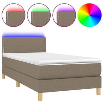 Vidaxl Box spring postelja z vzmetnico LED taupe 90x190 cm blago