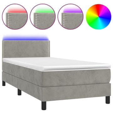 Vidaxl Box spring postelja z vzmetnico LED svetlo siva 100x200cm žamet