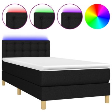 Vidaxl Box spring postelja z vzmetnico LED črna 90x190 cm blago