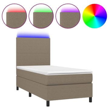 Vidaxl Box spring postelja z vzmetnico LED taupe 90x190 cm blago