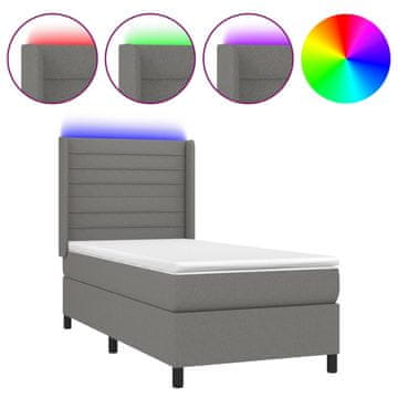 Vidaxl Box spring postelja z vzmetnico LED temno siva 90x190 cm blago
