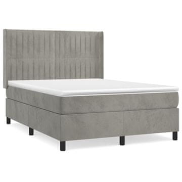 Vidaxl Box spring postelja z vzmetnico svetlo siv 140x190 cm žamet