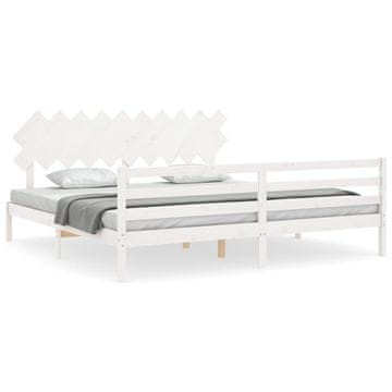 Vidaxl Posteljni okvir z vzglavjem bel 200x200 cm trden les