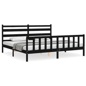 Vidaxl Posteljni okvir z vzglavjem črn 200x200 cm trden les