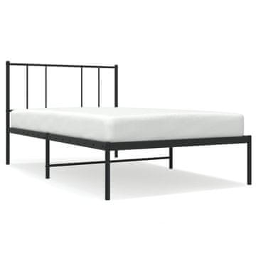 Vidaxl Kovinski posteljni okvir z vzglavjem črn 90x190 cm