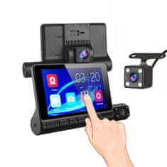 Avto DVR Kamera 4-palčni zaslon na dotik Zadnja kamera 1080P Full HD 3 leče G senzor črna