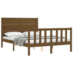 Vidaxl Posteljni okvir z vzglavjem medeno rjav 4FT trden les