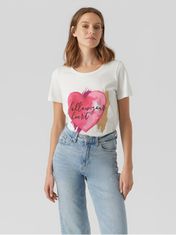 Vero Moda Ženska majica s kratkimi rokavi VMAMALA Regular Fit 10291798 Snow White Heart (Velikost M)