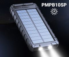Platinet PMPB10SP solarni power bank, 10.000mAh, solarno polnjenje, USB / Type-C / microUSB, kompas, LED svetilka, črn