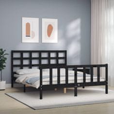 Vidaxl Posteljni okvir z vzglavjem črn 5FT King Size trden les