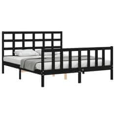 Vidaxl Posteljni okvir z vzglavjem črn 5FT King Size trden les