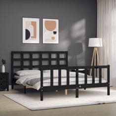 Vidaxl Posteljni okvir z vzglavjem črn 5FT King Size trden les