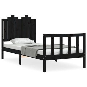 Vidaxl Posteljni okvir z vzglavjem črn 90x190 cm trden les