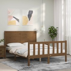 Vidaxl Posteljni okvir z vzglavjem medeno rjav 4FT trden les