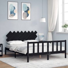 Vidaxl Posteljni okvir z vzglavjem črn 160x200 cm trden les