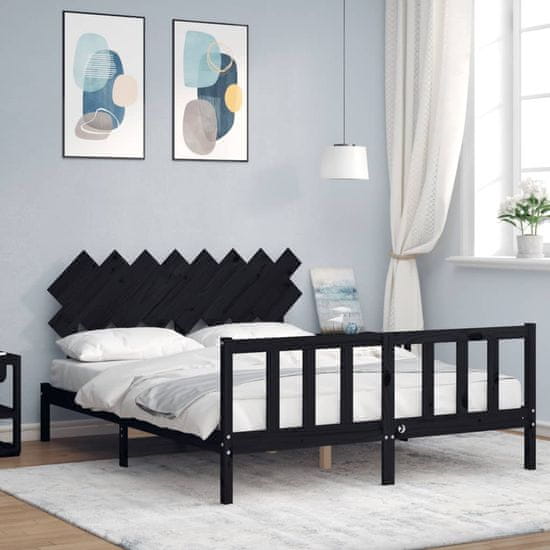 Vidaxl Posteljni okvir z vzglavjem črn 160x200 cm trden les