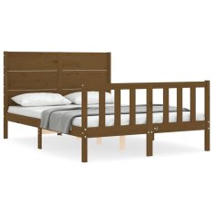 Vidaxl Posteljni okvir z vzglavjem medeno rjav 4FT trden les