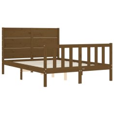 Vidaxl Posteljni okvir z vzglavjem medeno rjav 4FT trden les