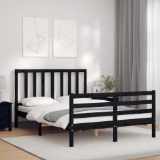 Vidaxl Posteljni okvir z vzglavjem črn 4FT6 trden les