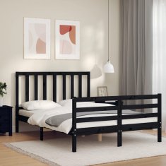 Vidaxl Posteljni okvir z vzglavjem črn 4FT6 trden les