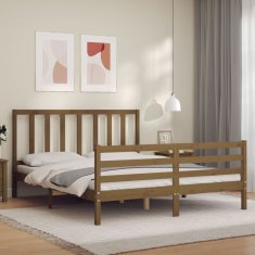 Vidaxl Posteljni okvir z vzglavjem medeno rjav 160x200 cm trden les